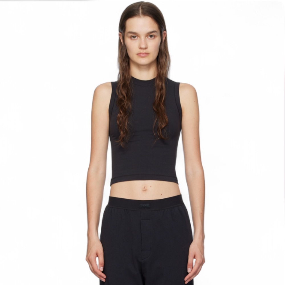 SKIMS COTTON JERSEY MOCK NECK TANK SOOT